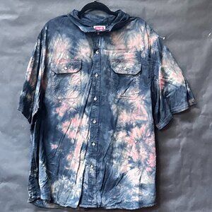 Wrangler Black Tie Dye Shirt Short Sleeve Size 3XL Blue Button Down Tied Dyed